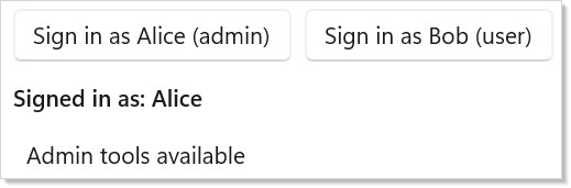 Account menu and admin panel driven by the same user context