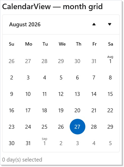 多选的 CalendarView 月视图网格