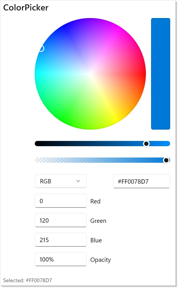 带 alpha 与十六进制输入的 ColorPicker